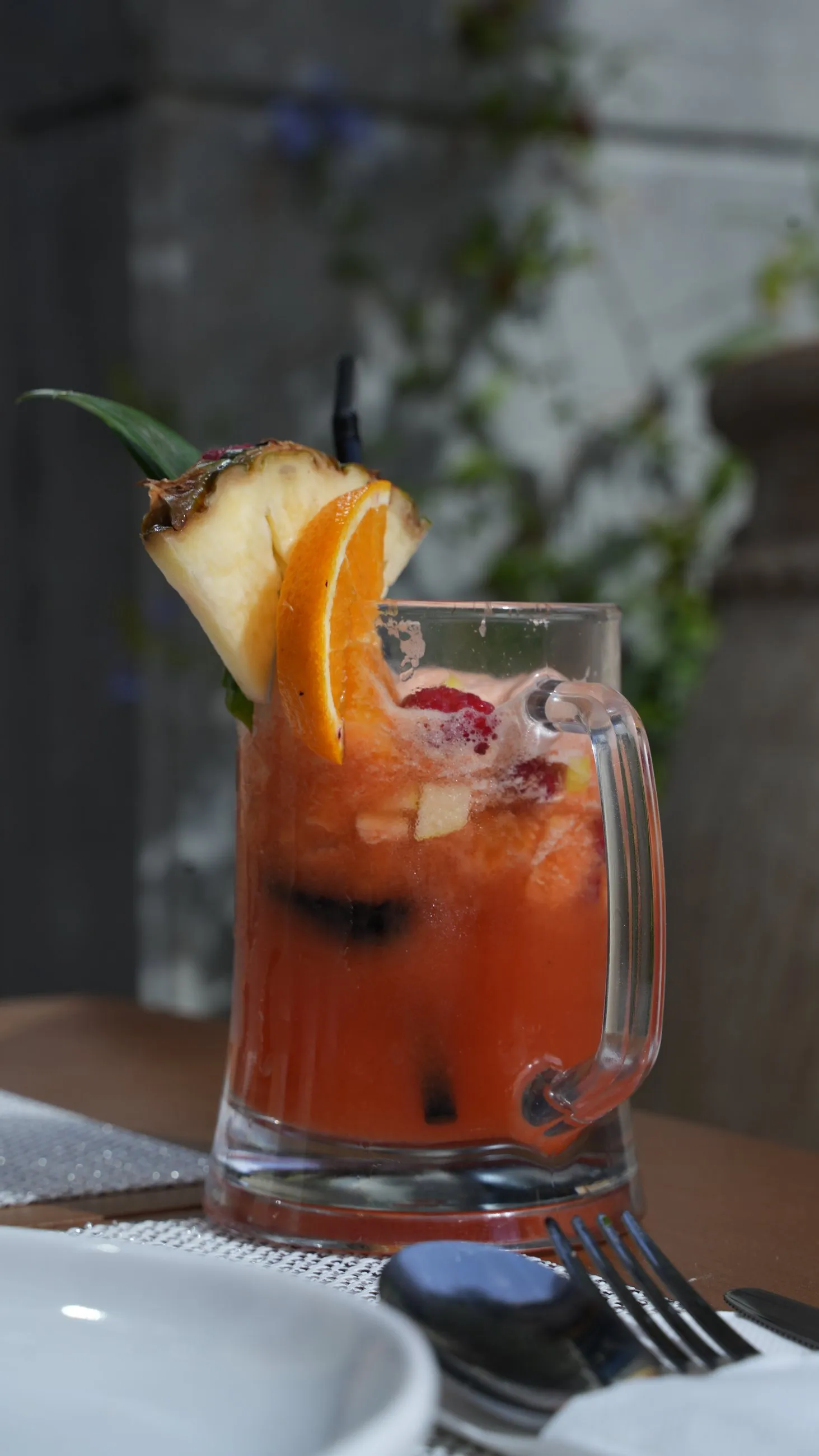A fresh fruit drink prepared at La Corbina