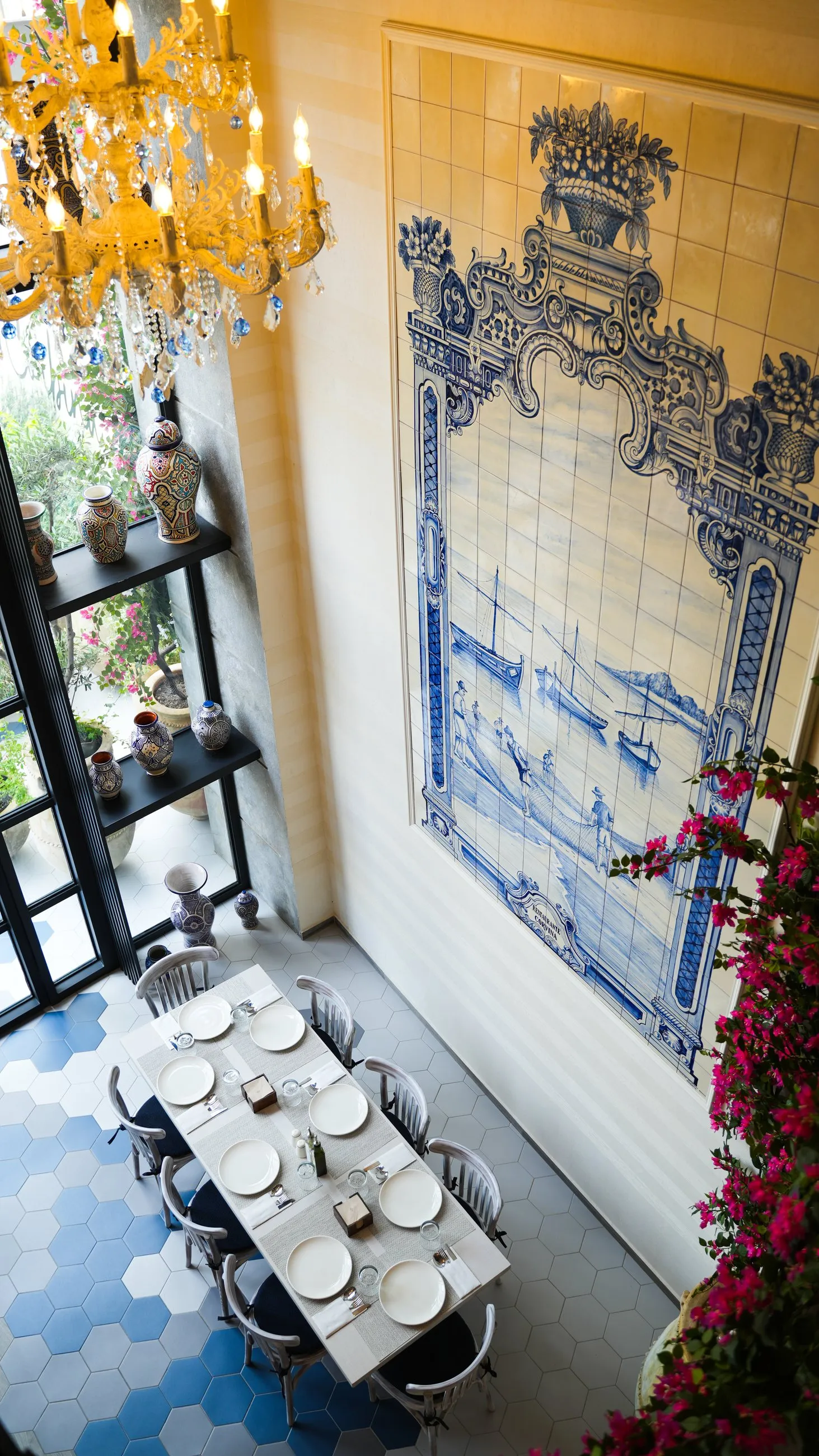 The light-filled entrance and terrace side of La Corbina